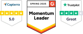 Capterra 5.0 · G2 Momentum Leader · Trustpilot Great