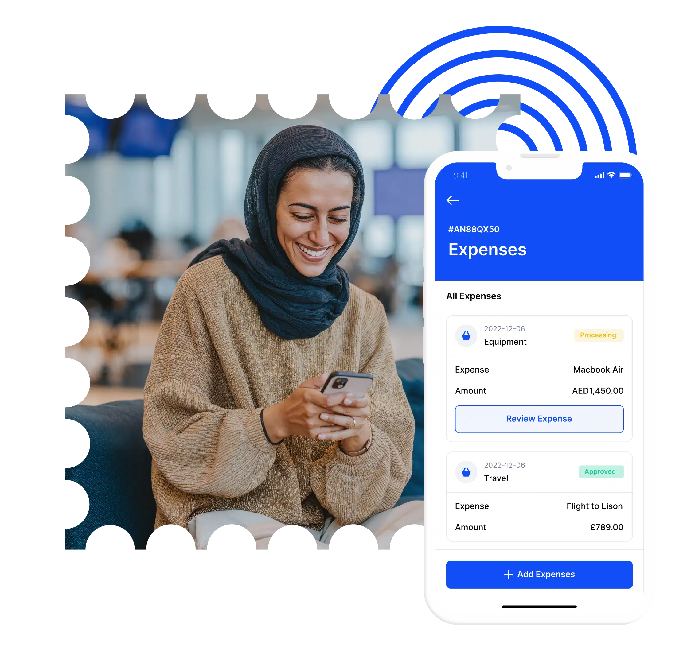 Person using the RemotePass mobile app to manage expenses