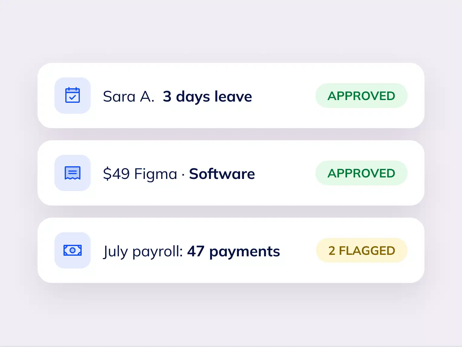 Leave, expense and payroll approvals shown inside the existing RemotePass flow