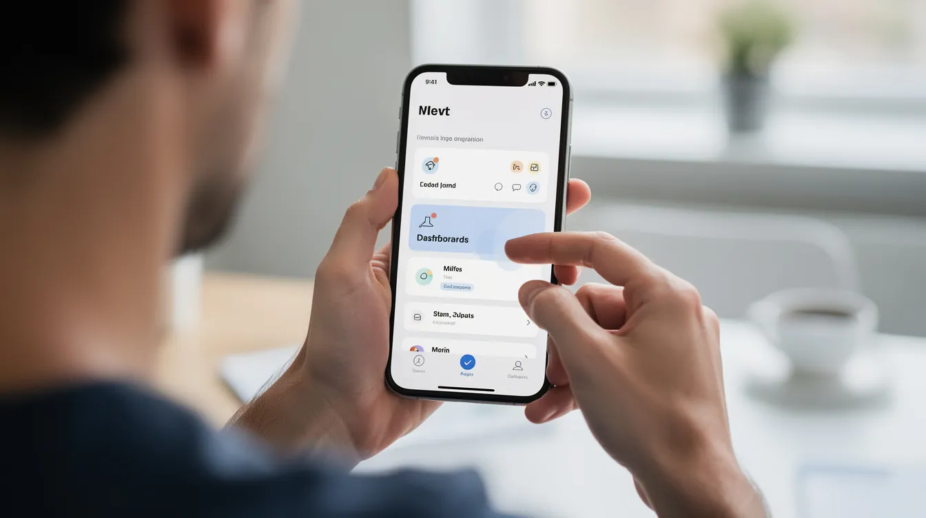 Employee checking payroll and leave information on a mobile app dashboard