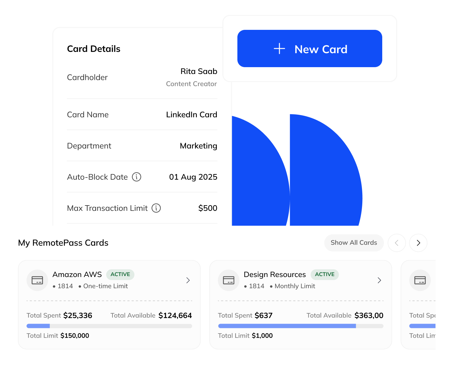 RemotePass Spend Cards — card details settings